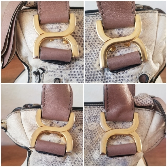 Chloe Marcie Medium Lizard Embossed Satchel Handbag Crossbody Bag - Picture 15 of 17